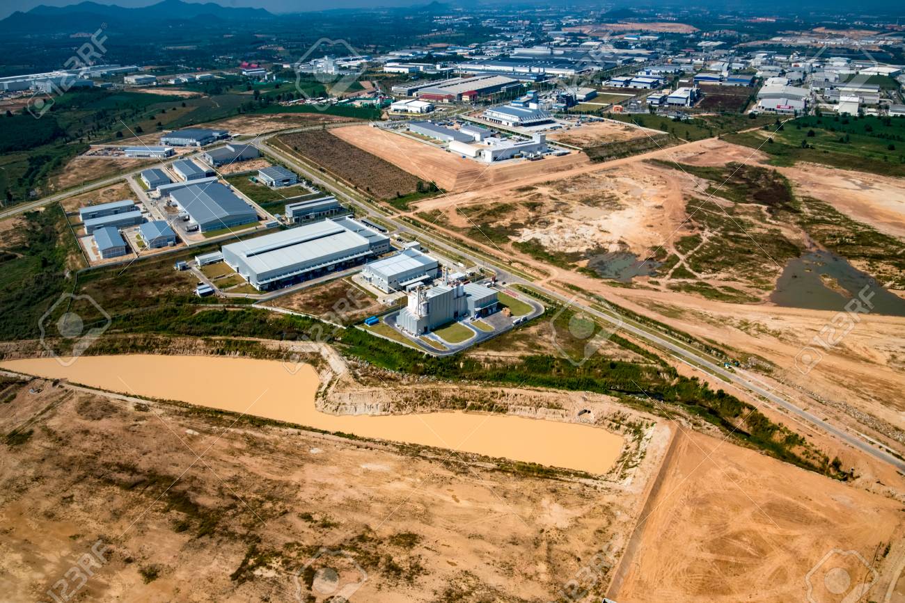 Industrial estate land development aerial view